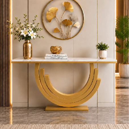 Luxury Marble and Gold Console Table Stunning Arch Design for Spacious Entryways